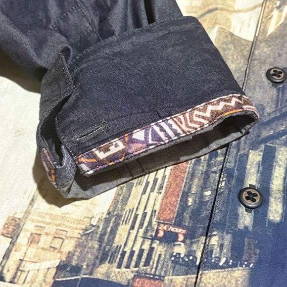 Robert Graham Men Long Sleeve Button Shirt Sz L Art Flip Cuff Party City Graphic - Picture 6 of 15